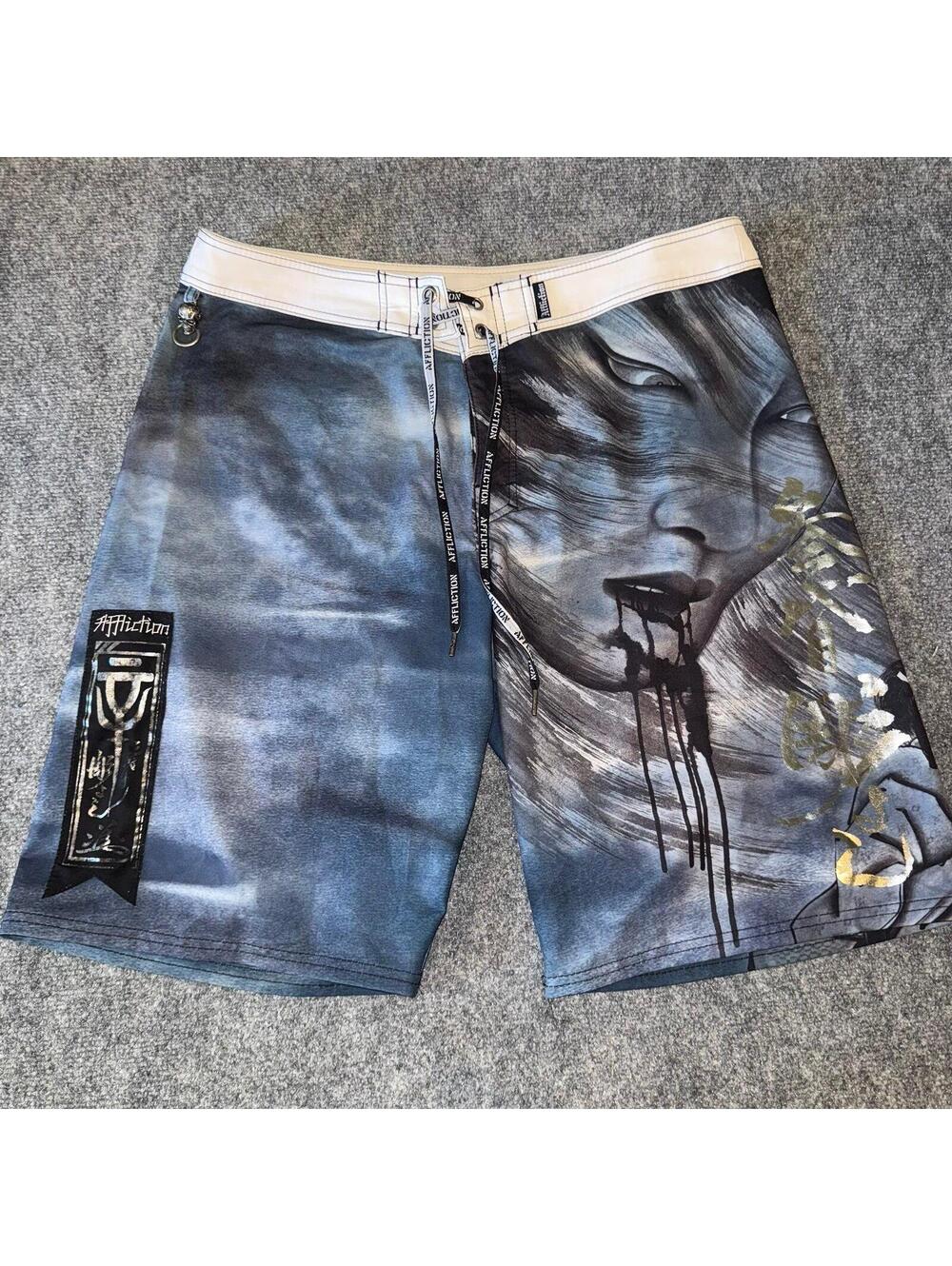 Affliction Grail Samurai Surf Board Shorts Mens 2XL Vtg y2k 90s Rare
